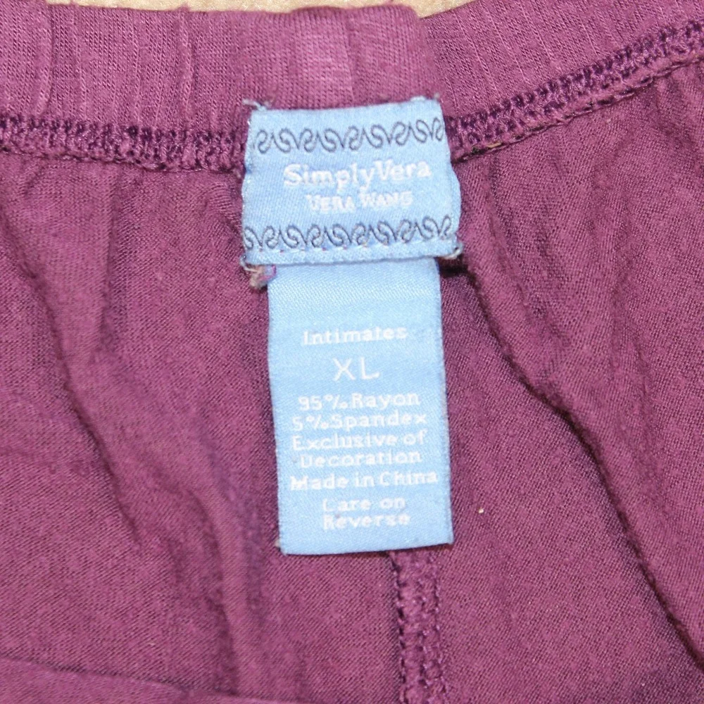 Simply Vera Vera Wang Intimates Purple Pajama Pants XL Black Mesh Trim Lounge